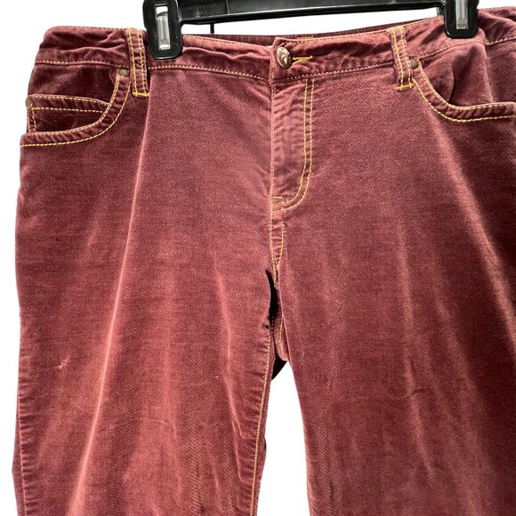 CAbi Burgundy Velour Pants 10 Velvet MidRise Straight Leg Rivets Gold Stitching - Picture 2 of 13